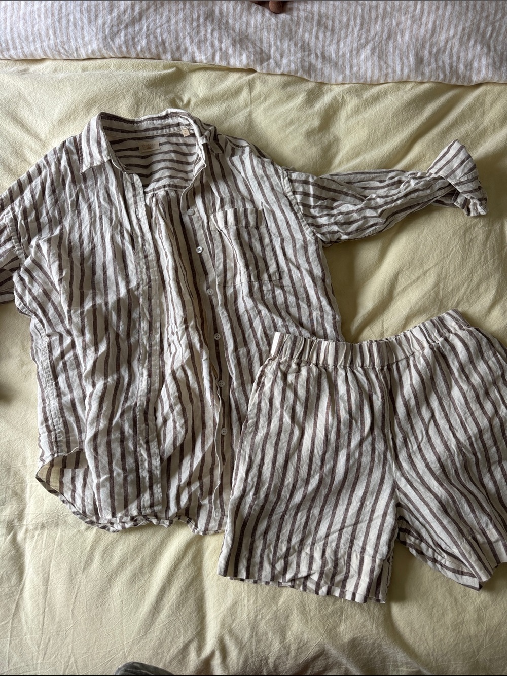 Faherty Cream and Brown Striped Linen Set